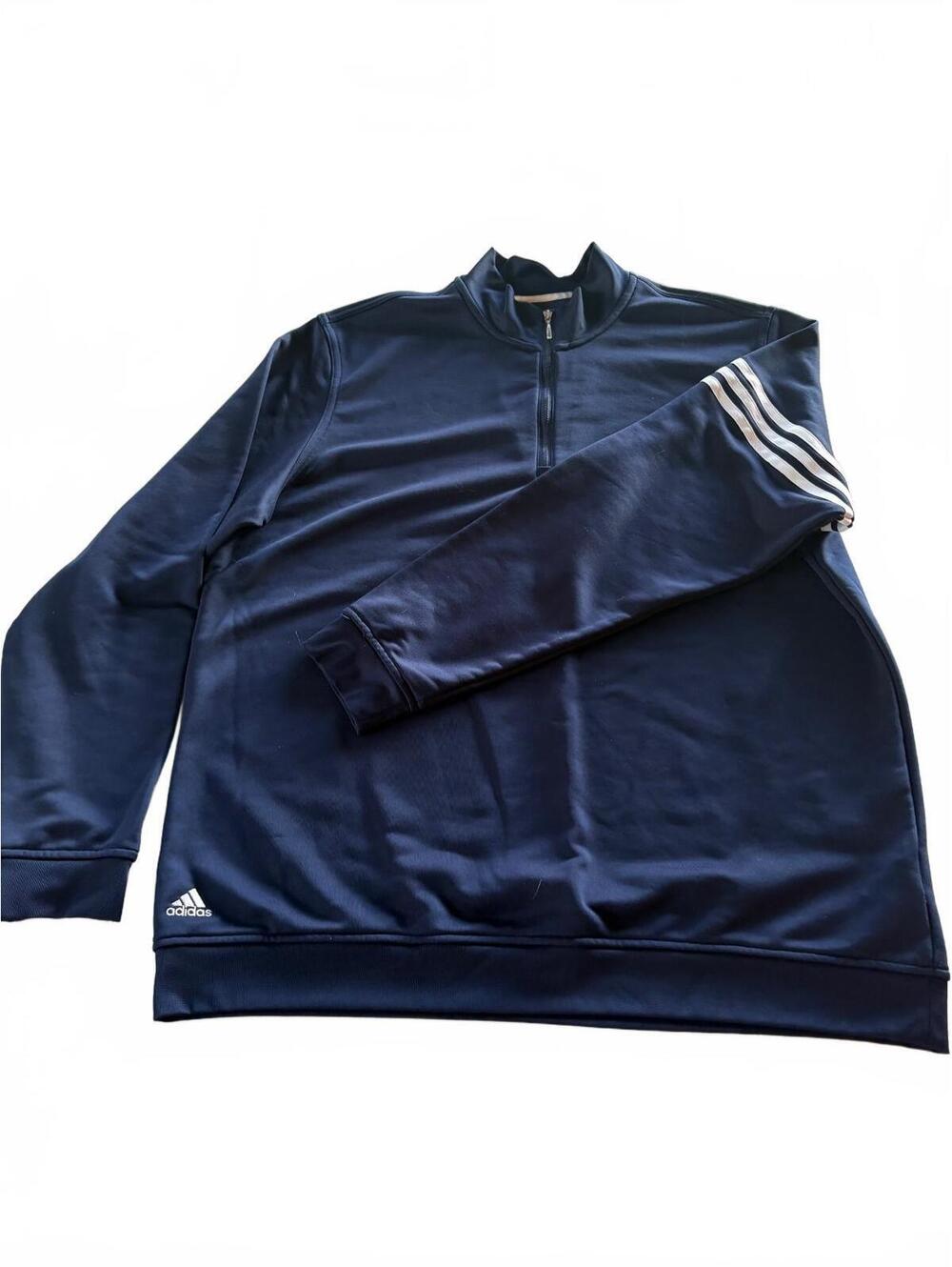 adidas Golf Men XL 1/4 Zip Pullover Climalite Navy Blue 3-Stripe Sweater Z36544